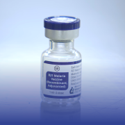 A bottle of malaria vaccine
